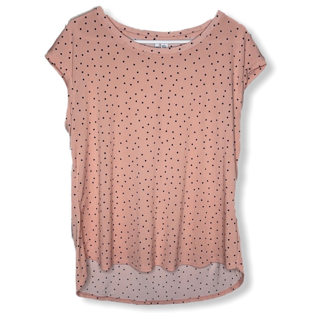 Elle pink black polka dot cap sleeve slinky top